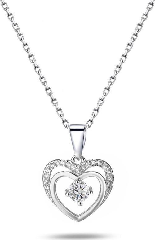 Gümüş Çift Kalp Tektaş Bayan Gümüş Kolye