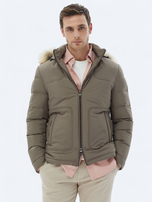 Vizon Regular Fit Kapüşonlu Casual Dokuma Mont