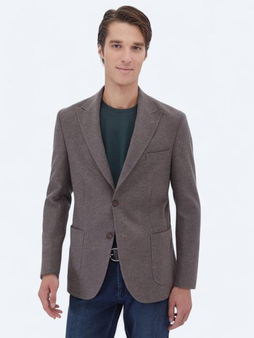 Vizon Çizgili Modern Fit %100 Pamuk Ceket