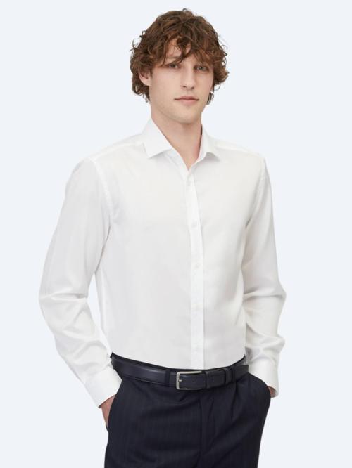 Beyaz Düz Regular Fit Dokuma Klasik %100 Pamuk Gömlek