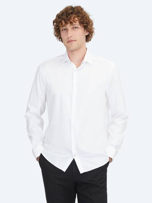 Beyaz Düz Regular Fit Dokuma Klasik %100 Pamuk Gömlek