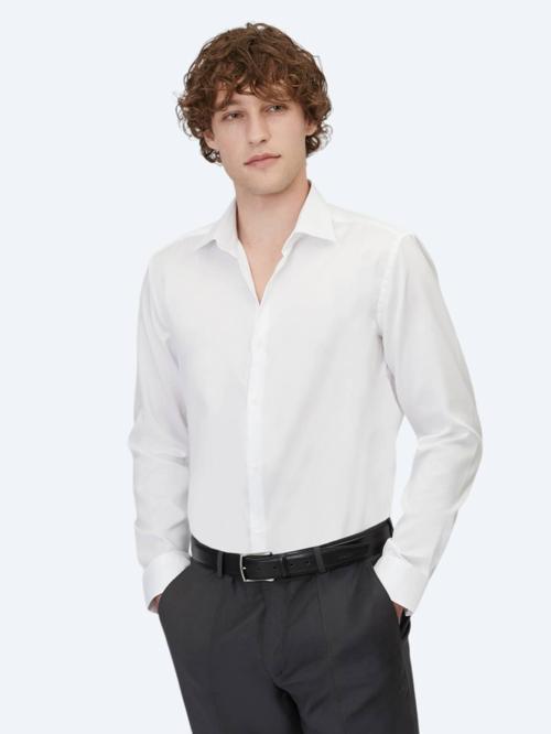 Beyaz Düz Slim Fit Dokuma Klasik %100 Pamuk Gömlek