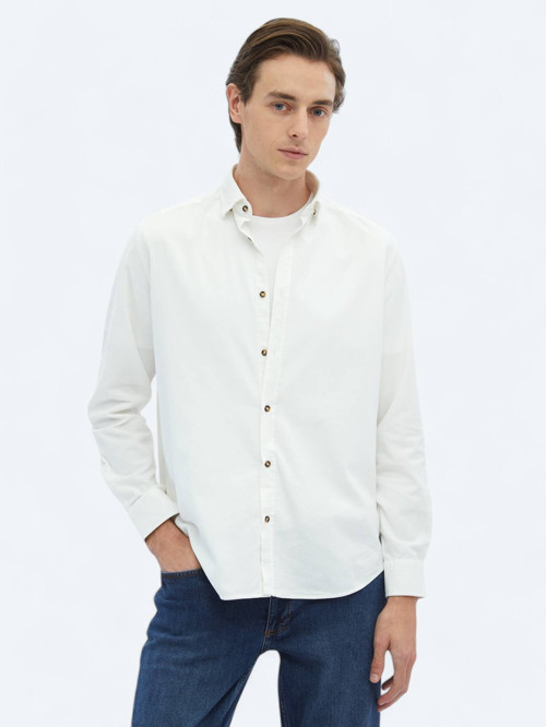 Beyaz Fitilli Regular Fit Dokuma Kadife Casual %100 Pamuk Gömlek