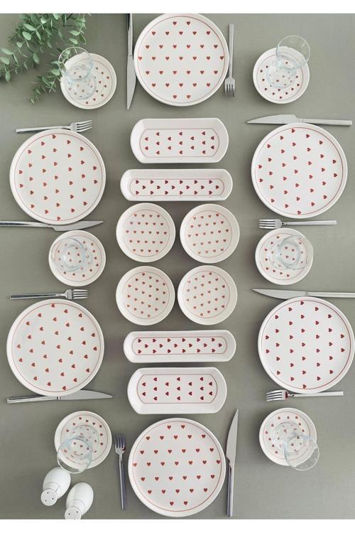 Love 6 Kişilik 20 Parça Kırmızı Kalp Model Kahvaltı Takımı