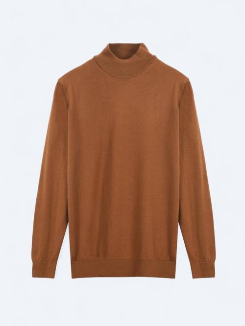 Deve Tüyü Yarım Balıkçı Yaka Düz Örgü Yün Karışımlı Triko Kazak