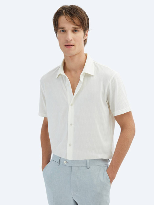 Ekru Desenli Regular Fit Casual Gömlek