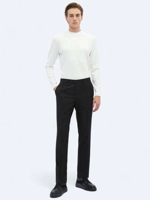 Siyah Düz Dokuma Fitted Fit Klasik Pantolon