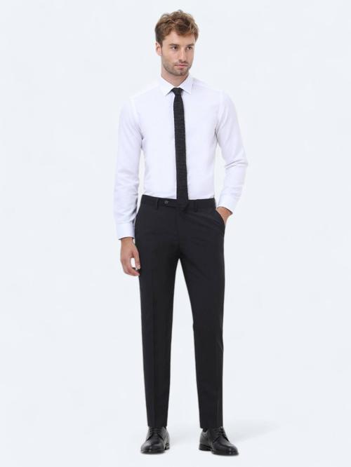 Siyah Düz Dokuma Slim Fit Klasik Yün Karışımlı Pantolon