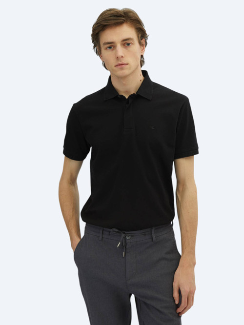 Siyah Düz Polo Yaka %100 Pamuk T-Shirt
