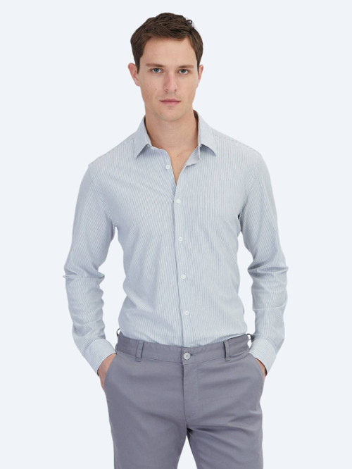 Siyah Çizgili Regular Fit Casual Pamuk Karışımlı Gömlek