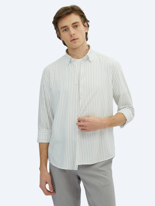 Siyah Çizgili Regular Fit Casual Pamuk Karışımlı Gömlek