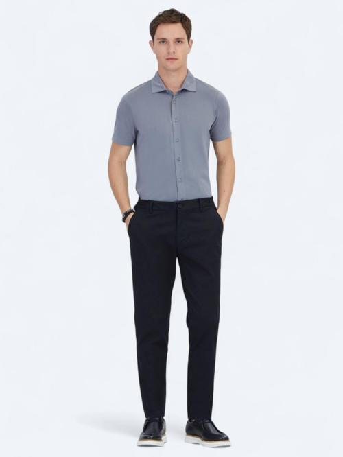 Siyah Dokuma Jogging Fit Casual Pamuk Karışımlı Pantolon