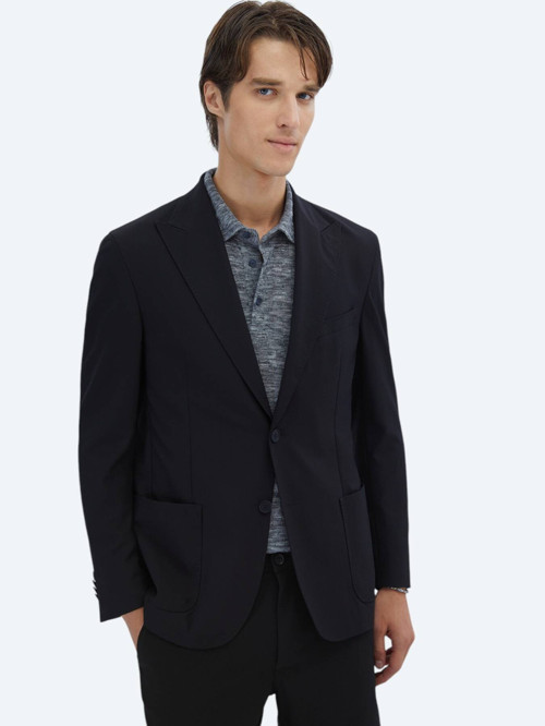 Siyah Desenli Modern Fit Ceket
