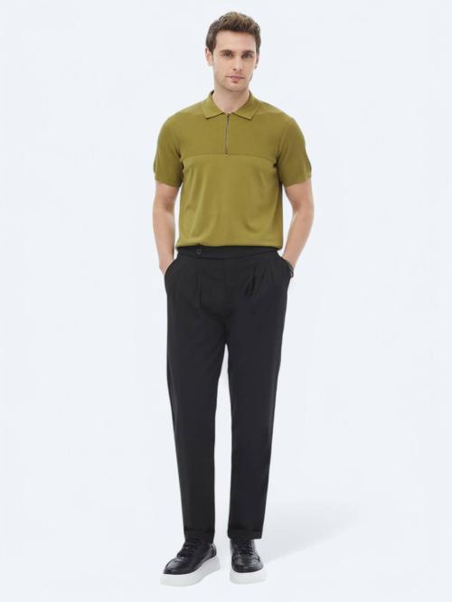Siyah Düz Dokuma Carrot Fit Smart Casual Pantolon