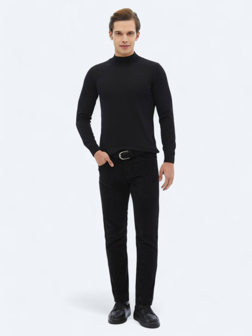 Siyah Dokuma Slim Fit Kadife Casual Pamuk Karışımlı Pantolon
