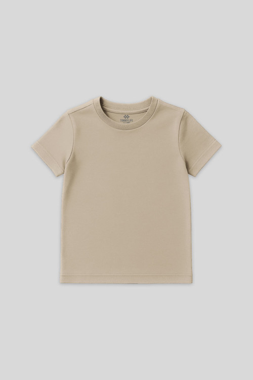 Bej O Yaka Standart Fit Basic Unisex Çocuk T-Shirt - 11328
