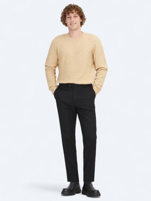 Siyah Düz Dokuma Fitted Fit Klasik Pantolon