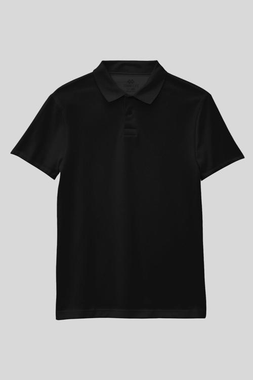 Siyah Polo Yaka Standart Fit Basic Unisex T-Shirt - 11330