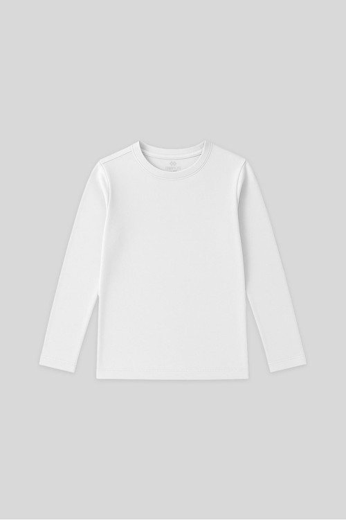 Beyaz O Yaka Standart Fit Basic Uzun Kollu Unisex Çocuk T-Shirt - 11329