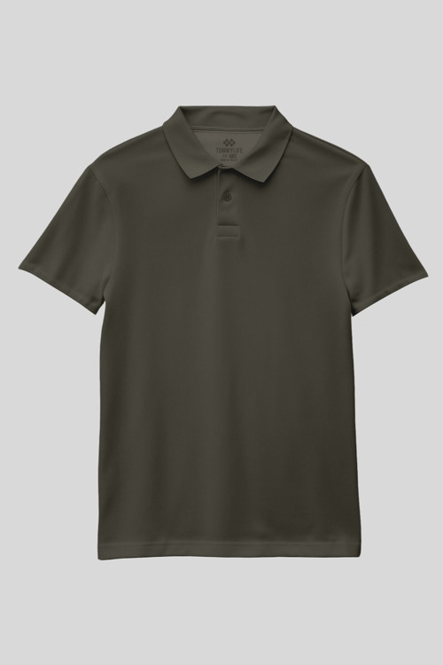 Haki Polo Yaka Standart Fit Basic Unisex T-Shirt - 11330