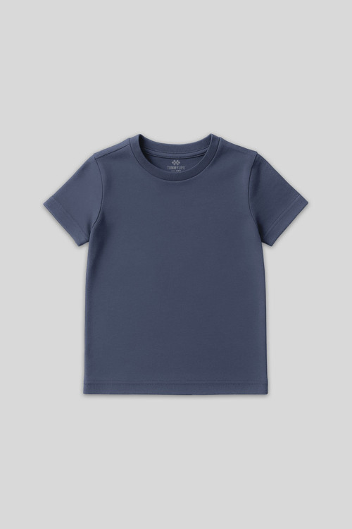 Koyu Mavi O Yaka Standart Fit Basic Unisex Çocuk T-Shirt - 11328