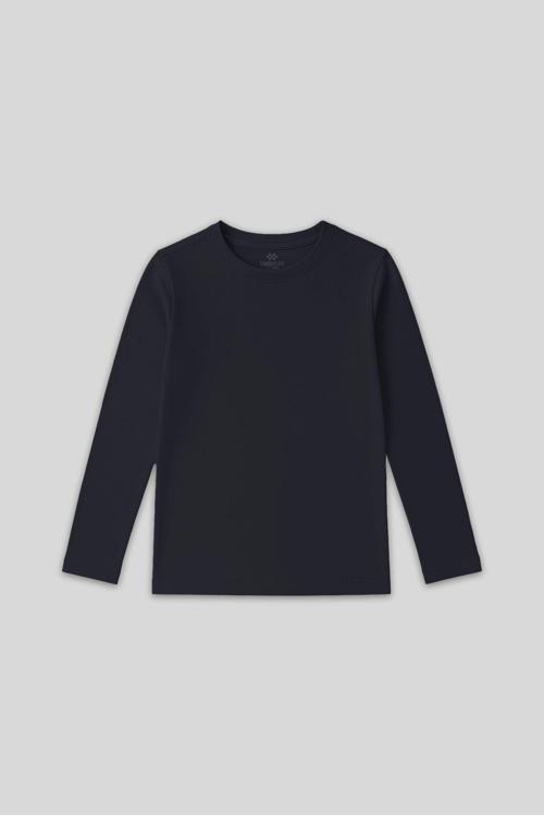 Lacivert O Yaka Standart Fit Basic Uzun Kollu Unisex Çocuk T-Shirt - 11329