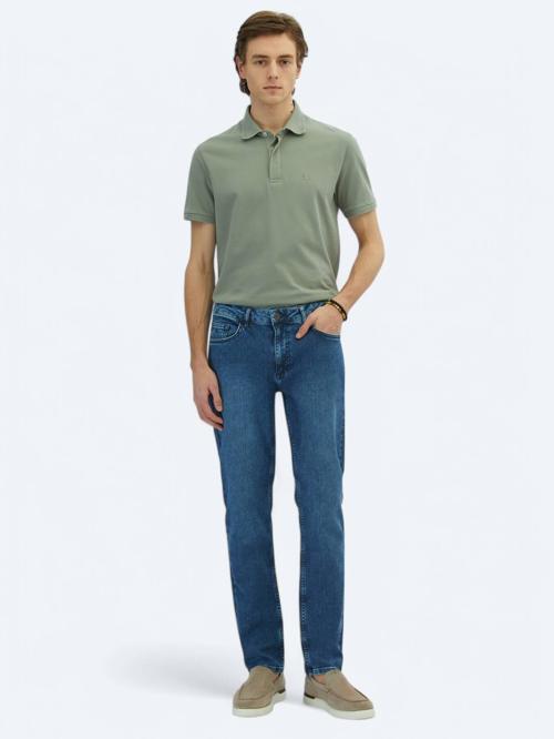 Orta Mavi Slim Fit Çevre Dostu Denim Pamuk Karışımlı Pantolon