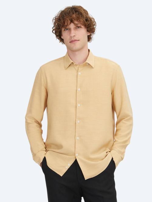 Safran Çizgili Regular Fit Dokuma Casual Gömlek