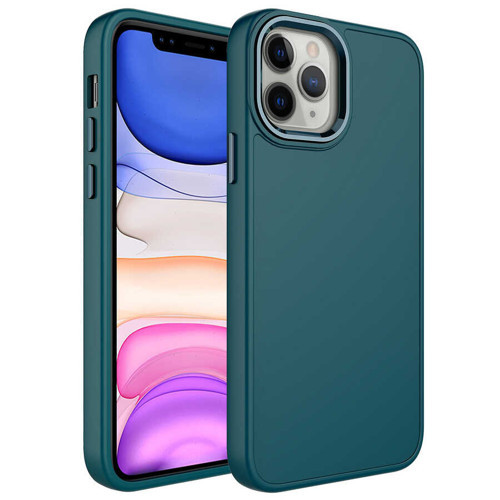 iPhone 12 Pro Max Uyumlu Metal Çerçeve ve Buton Tasarımlı Silikon KHYR Luna Kılıf-Koyu Yeşil