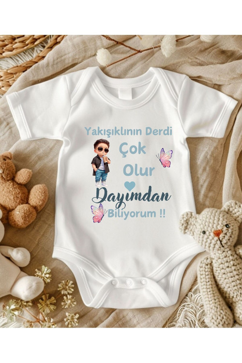Dayı Yazılı Zıbın Hediye Yenidoğan Anne Baba Hala Yenge Amca Dayıya