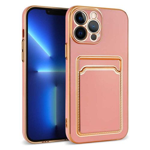 iPhone 12 Pro Max Uyumlu KHYR Bark Kartlıklı Kılıf-Rose Gold