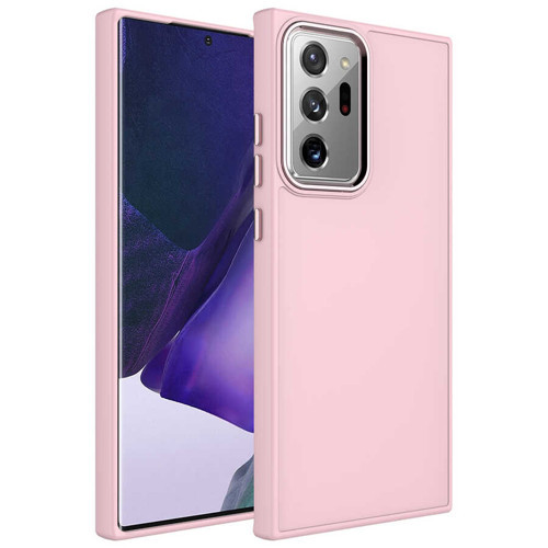 Galaxy Note 20 Ultra Uyumlu Metal Çerçeve ve Buton Tasarımlı Silikon KHYR Luna Kılıf-Pembe
