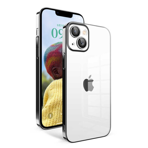 iPhone 14 Uyumlu Kamera Korumalı Renkli Çerçeveli KHYR Garaj Kılıf-Siyah