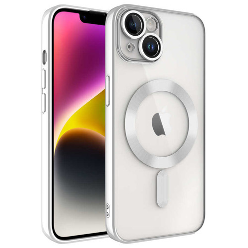 iPhone 13 Uyumlu Kamera Korumalı Magsafe Wireless Şarj Özellikli KHYR Demre Kılıf-Gümüş