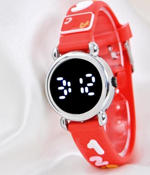 4-9 Yaş Kırmızı Renk Şirin Tasarım Unisex Kız Çocuk Led Kol Saati ST-304147