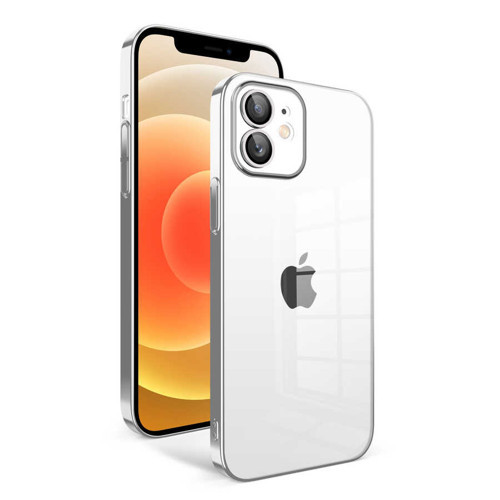iPhone 12 Uyumlu Kamera Korumalı Renkli Çerçeveli KHYR Garaj Kılıf-Gümüş