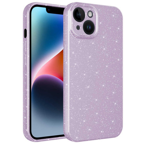 iPhone 14 Plus Uyumlu Kamera Korumalı Simli Lüks KHYR Koton Kılıf-Lila