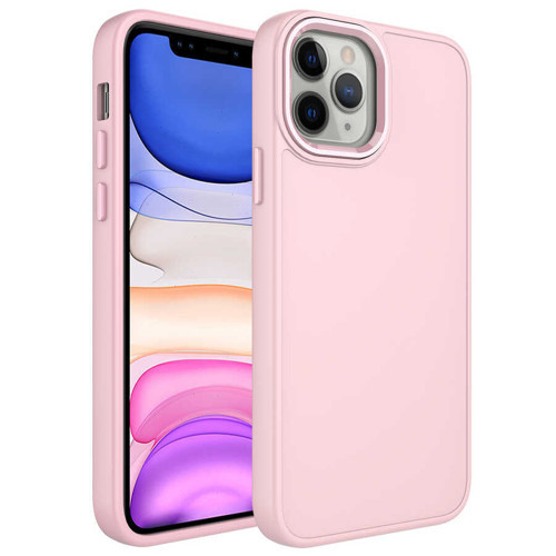 iPhone 12 Pro Max Uyumlu Metal Çerçeve ve Buton Tasarımlı Silikon KHYR Luna Kılıf-Pembe