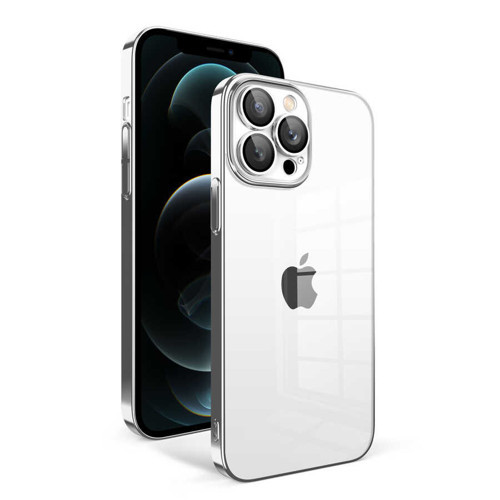 iPhone 12 Pro Max Uyumlu Kamera Korumalı Renkli Çerçeveli KHYR Garaj Kılıf-Gümüş