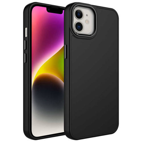 iPhone 12 Uyumlu Metal Çerçeve ve Buton Tasarımlı Silikon KHYR Luna Kılıf-Siyah