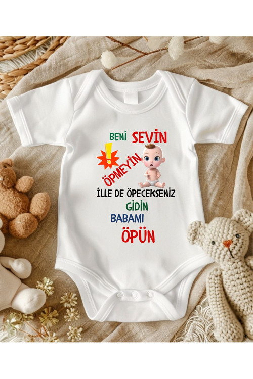 Öpme Yazılı Zıbın Hediye Yenidoğan Anne Baba Hala Yenge Amca Dayıya