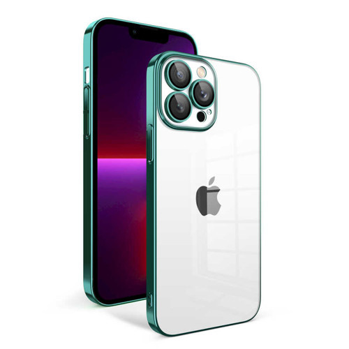 iPhone 13 Pro Uyumlu Kamera Korumalı Renkli Çerçeveli KHYR Garaj Kılıf-Koyu Yeşil