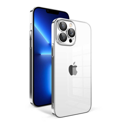 iPhone 12 Pro Uyumlu Kamera Korumalı Renkli Çerçeveli KHYR Garaj Kılıf-Gümüş
