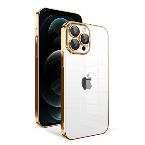 iPhone 12 Pro Max Uyumlu Kamera Korumalı Renkli Çerçeveli KHYR Garaj Kılıf-Gold
