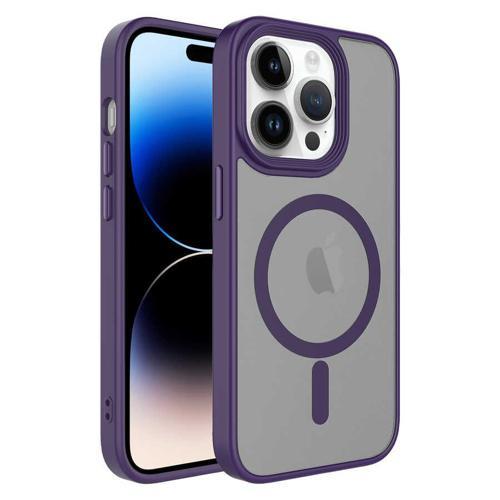 iPhone 14 Pro Uyumlu Mat Arka Yüzey Wireless Şarj Özellikli KHYR Flet Magsafe Kılıf-Derin Mor