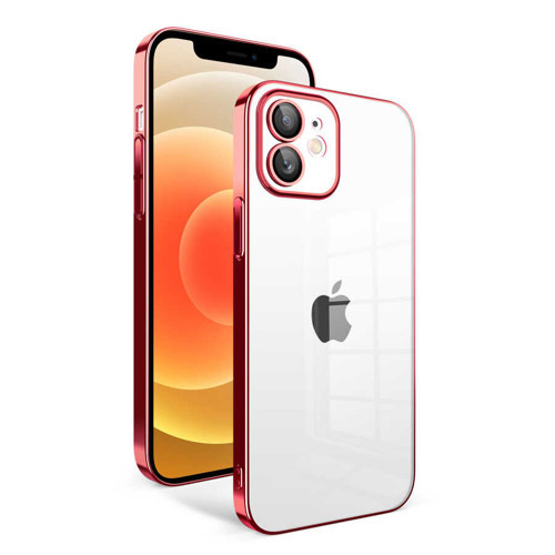 iPhone 12 Uyumlu Kamera Korumalı Renkli Çerçeveli KHYR Garaj Kılıf-Kırmızı