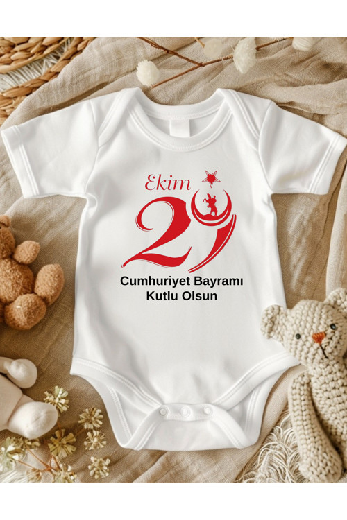 Cumhuriyet Bayramı Temalı Zıbın, 29 Ekim Baskılı Bebek , Bayraklı Zıbın