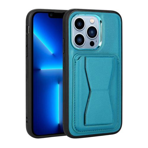 iPhone 13 Pro Uyumlu Kartlıklı Standlı Pu Deri KHYR Memo Kılıf-Mavi