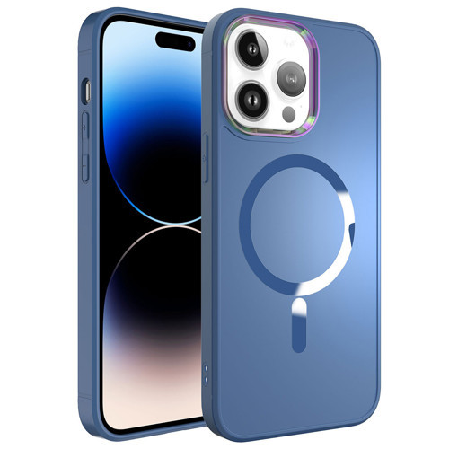 iPhone 14 Pro Max Uyumlu Magsafe Wireless Şarj Özellikli KHYR Stil Kılıf-Sierra Mavi