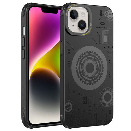 iPhone 14 Plus Uyumlu KHYR Wireless Şarj Özellikli Desenli Hot Kılıf-Siyah